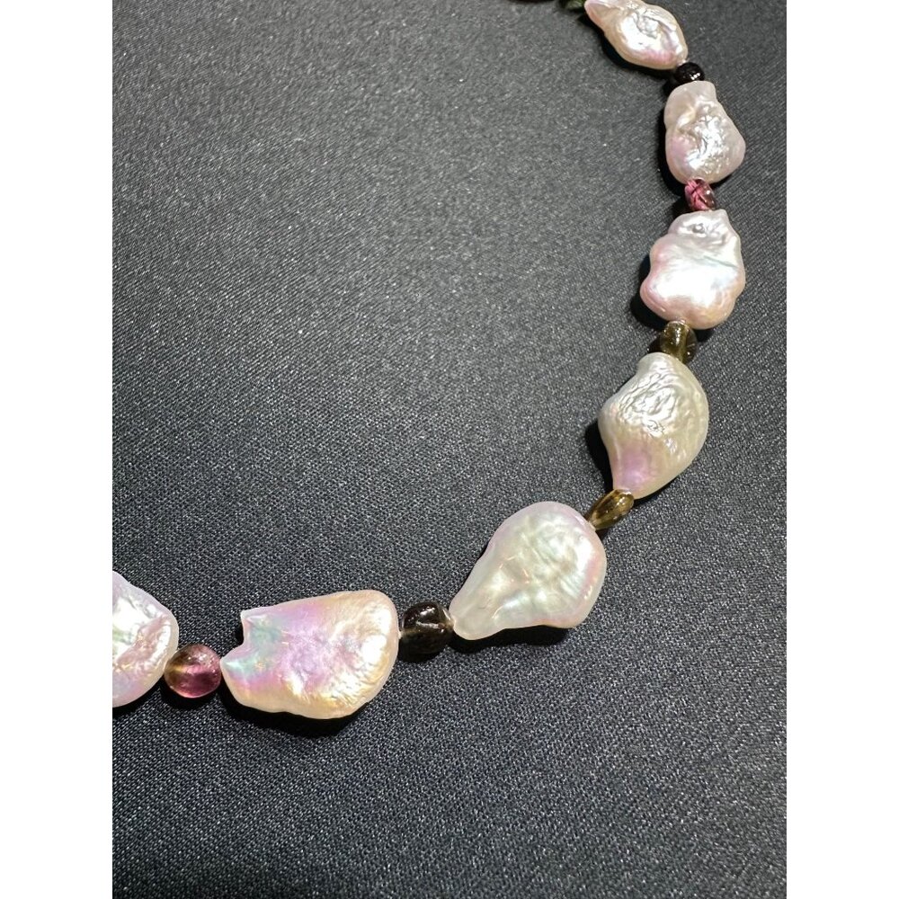 Baroque Pearls Strung Among Termaline Stones Womens Necklace Elegant Timeless - Picture 4 of 5